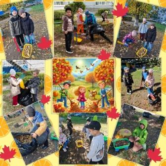 Труд детей в природе осенью